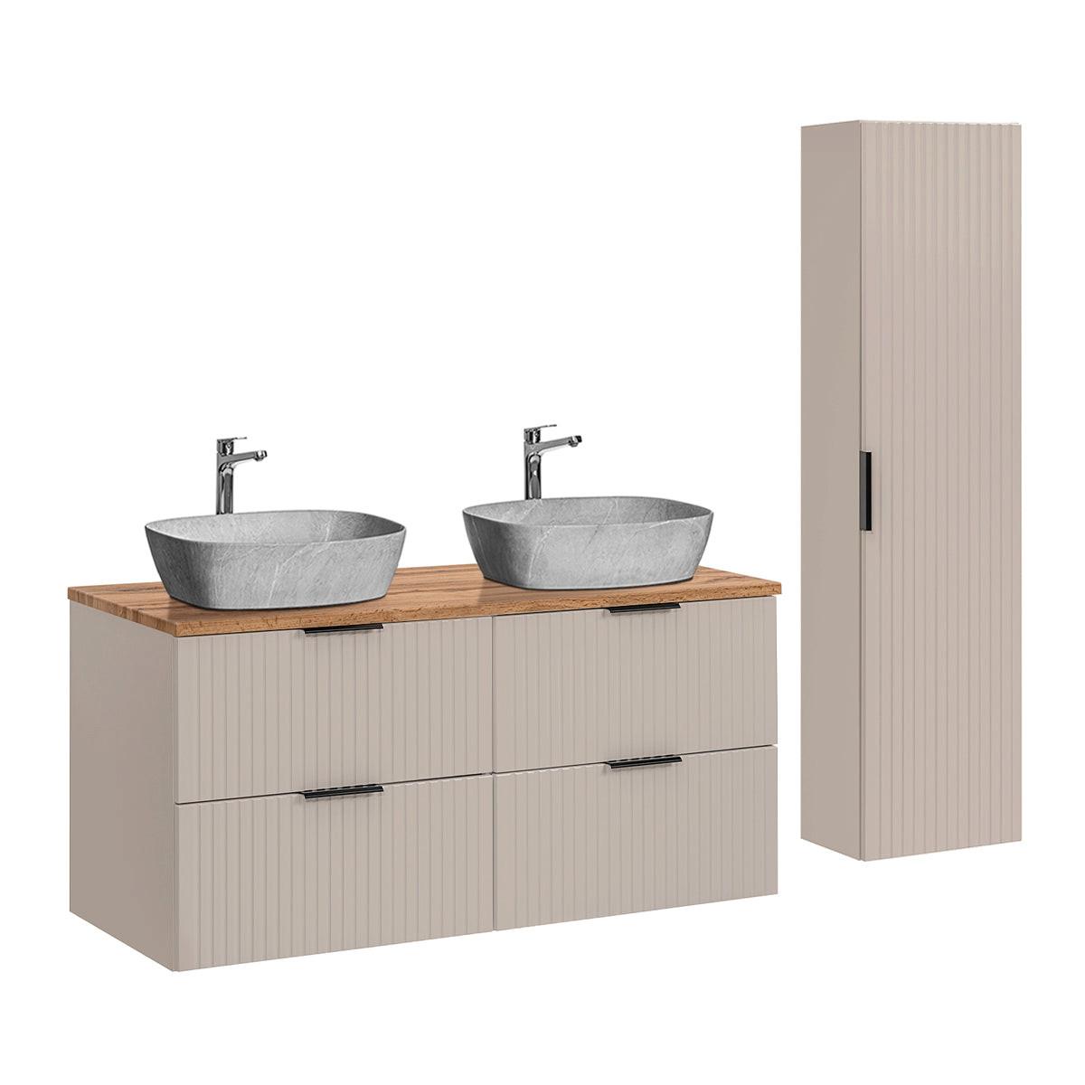 BADMÖBEL 120.8cm Adriel 2er-Set Kaschmir, Holz und Stein - Beige, Holzwerkstoff (120.8/59/46cm) - Petits-meubles