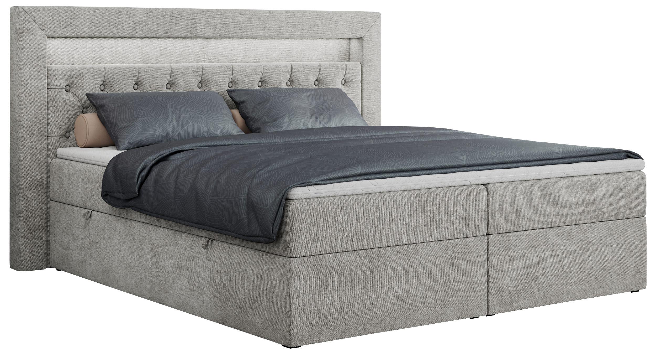 BOXBETT GOLD-6 LED 200/200 Hellgrau Struktur - H3 - Hellgrau, Holz/Textil (200/200cm) - MKS