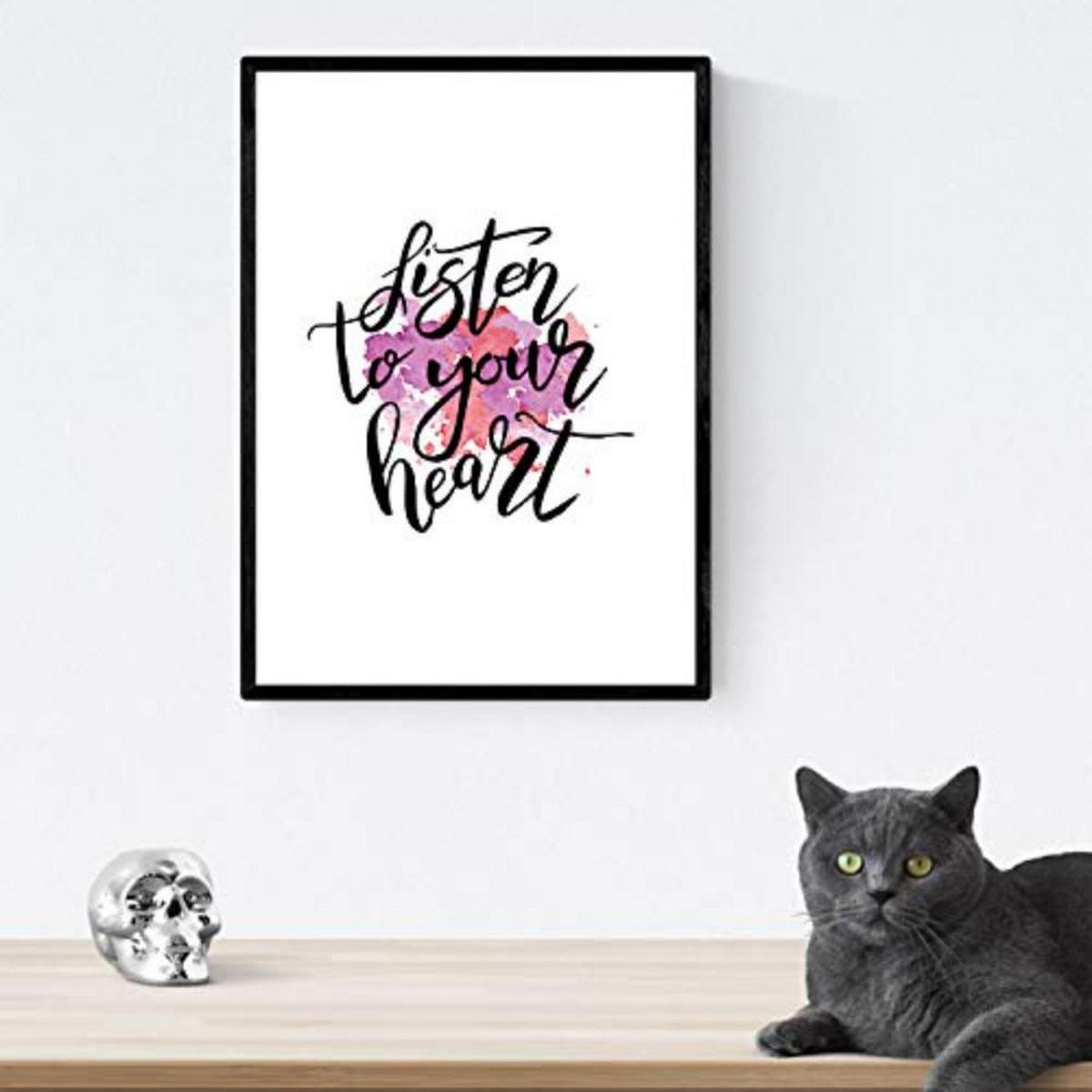 POSTER Set mit 4 glücklich und bunt ‚Love‘ A3 Schwarzer Rahmen - Schwarz, Papier (29.7/3cm) - Nacnic