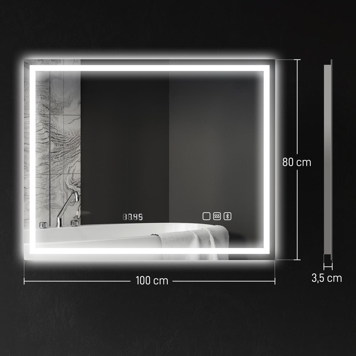 BADSPIEGEL Gehärtetes Glas Silber - Silberfarben, Glas (80/3.5/100cm) - HOMCOM