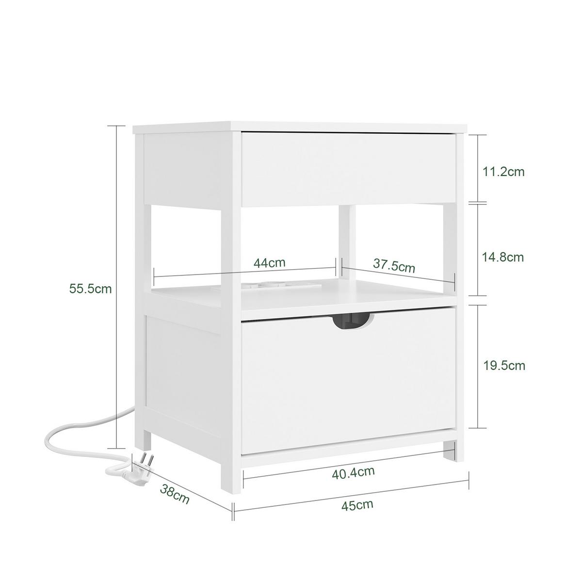 NACHTTISCH mit Ladefunktion FRG258-II-E-W - Ahornfarben, Fell (45/55/38cm) - SoBuy