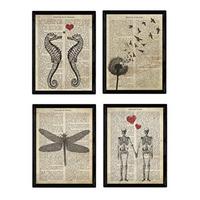 POSTER Set mit 4 Jahrgang Enzyklopädie A4 Schwarzer Rahmen - Schwarz, Papier (29.7/3cm) - Nacnic