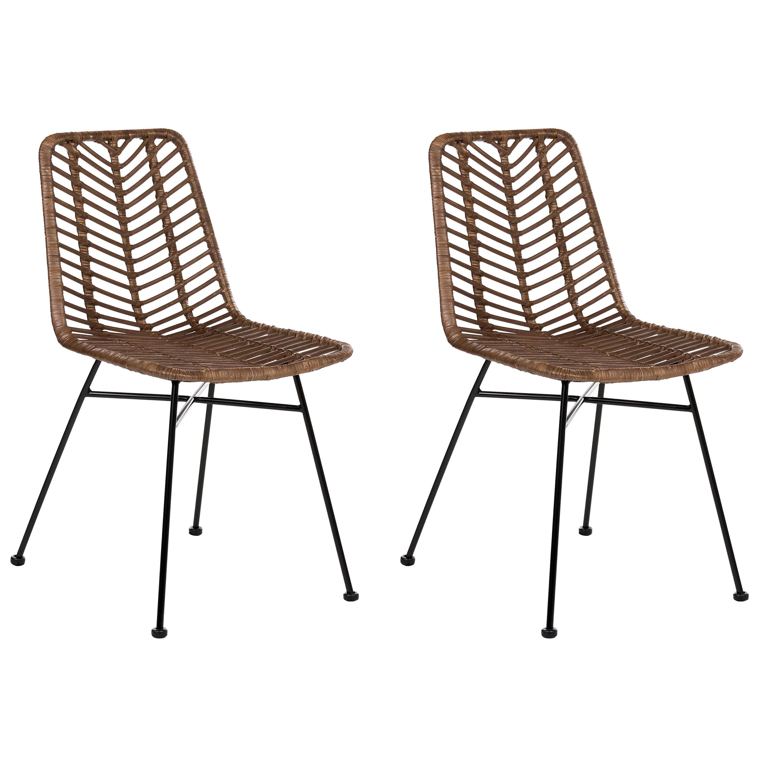 ESSZIMMERSTUHL 2er-Set Rattan Braun Dilley - Braun, Naturmaterialien (45/83/60cm) - Beliani
