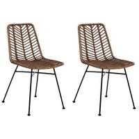 ESSZIMMERSTUHL 2er-Set Rattan Braun Dilley - Braun, Naturmaterialien (45/83/60cm) - Beliani