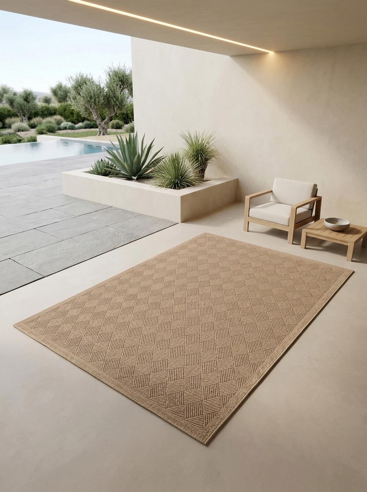 OUTDOORTEPPICH KASBERG, im Vintage-Stil, aus Polypropylen, Schwarz, 200 x 290 cm - Beige, Textil (290/200cm) - KADIMA DESIGN