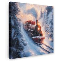 LEINWANDBILD Weihnachtszug - Schnee - Winter - Weihnachten Deko Groß 90x90 cm - Dunkelrot, Textil (90/90cm) - MuchoWow