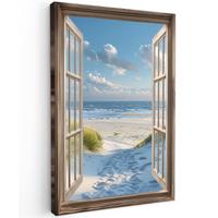 LEINWANDBILD Aussicht - Strand - Fenster - Dünen - Meer Wanddeko 40x60 cm - Hellblau, Textil (40/60cm) - MuchoWow