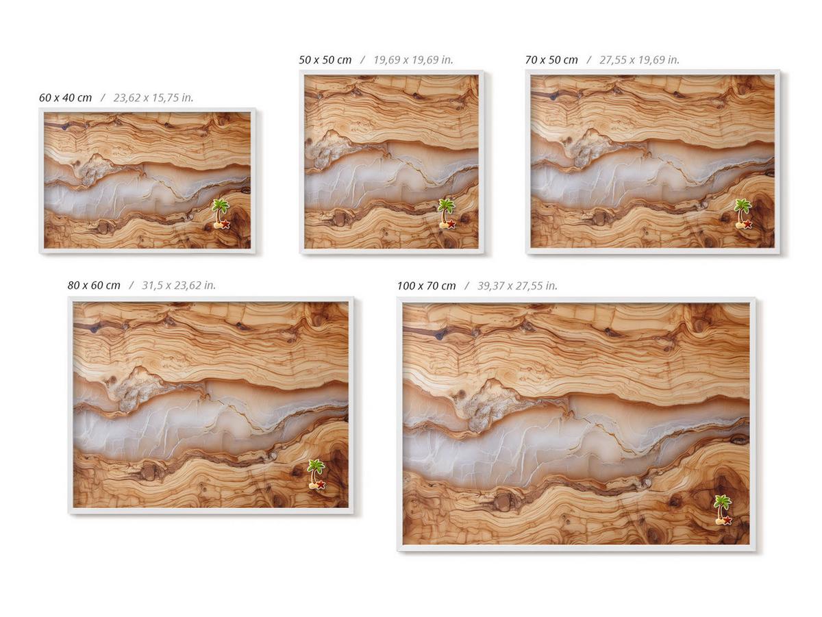 MAGNETTAFEL 100x70 cm Weißer Rahmen Holzstruktur Mit Harz - Teakfarben, Metall (100/70/0.4cm) - TULUP