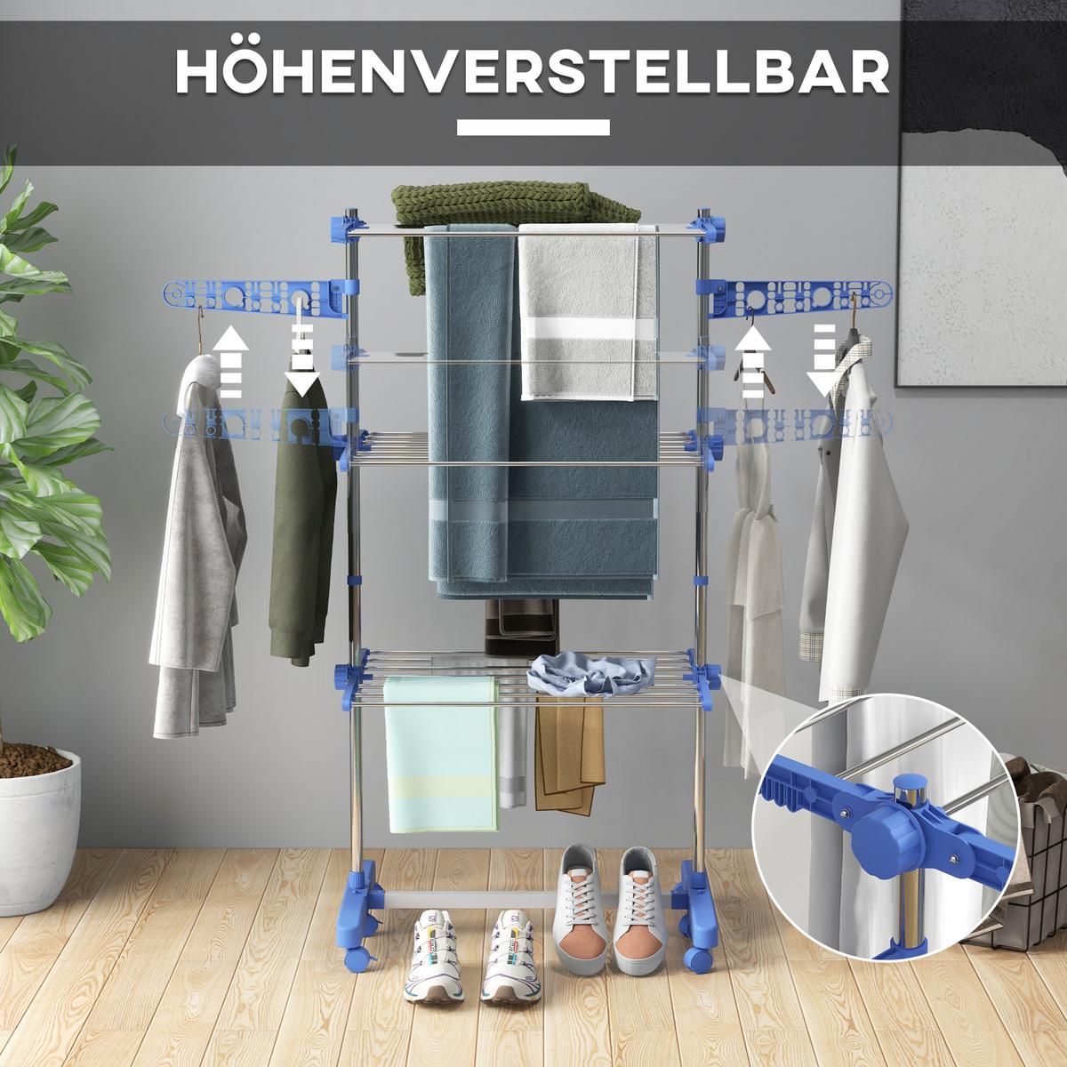 WÄSCHESTÄNDER Weiß - Blau, Metall (55/152/142cm) - HOMCOM