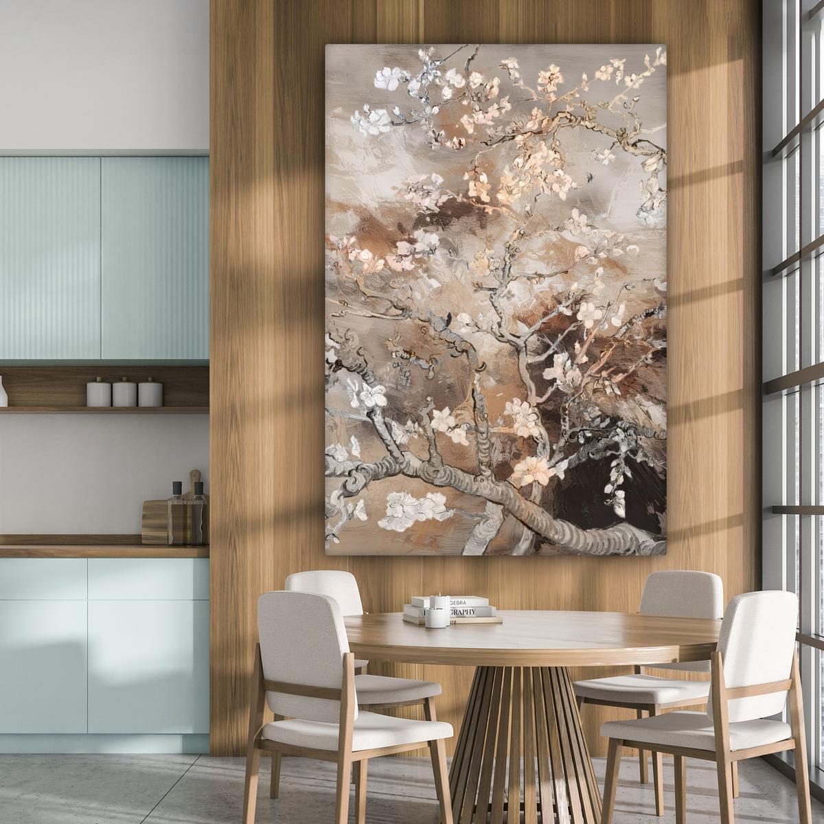 LEINWANDBILD Mandelblüte - Kunst - Van Gogh - Beige - Abstrakt Deko Groß 90x140 cm - Braun, Textil (90/140cm) - MuchoWow
