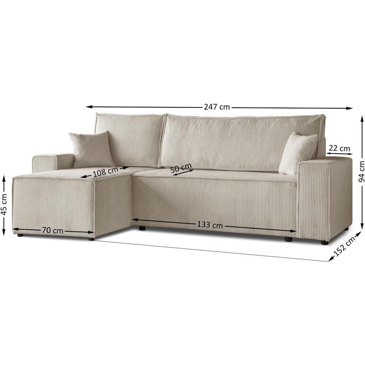 ECKSCHLAFSOFA mit Schlaffunktion Hektor, 247 cm, Ottomane 70 cm, beige - Beige/Schwarz, Kunststoff/Textil (247/152cm) - Beautysofa