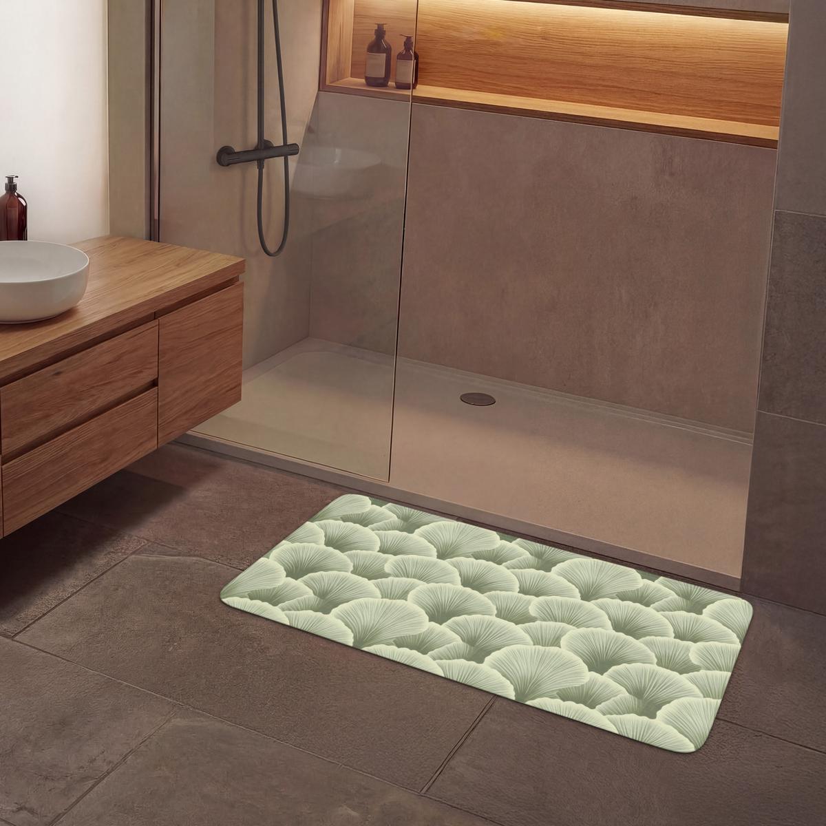 BADEMATTE Fächer - Blatt - Grün 120x60 cm - Pastellgrün, Textil (120/60cm) - OnlyWow