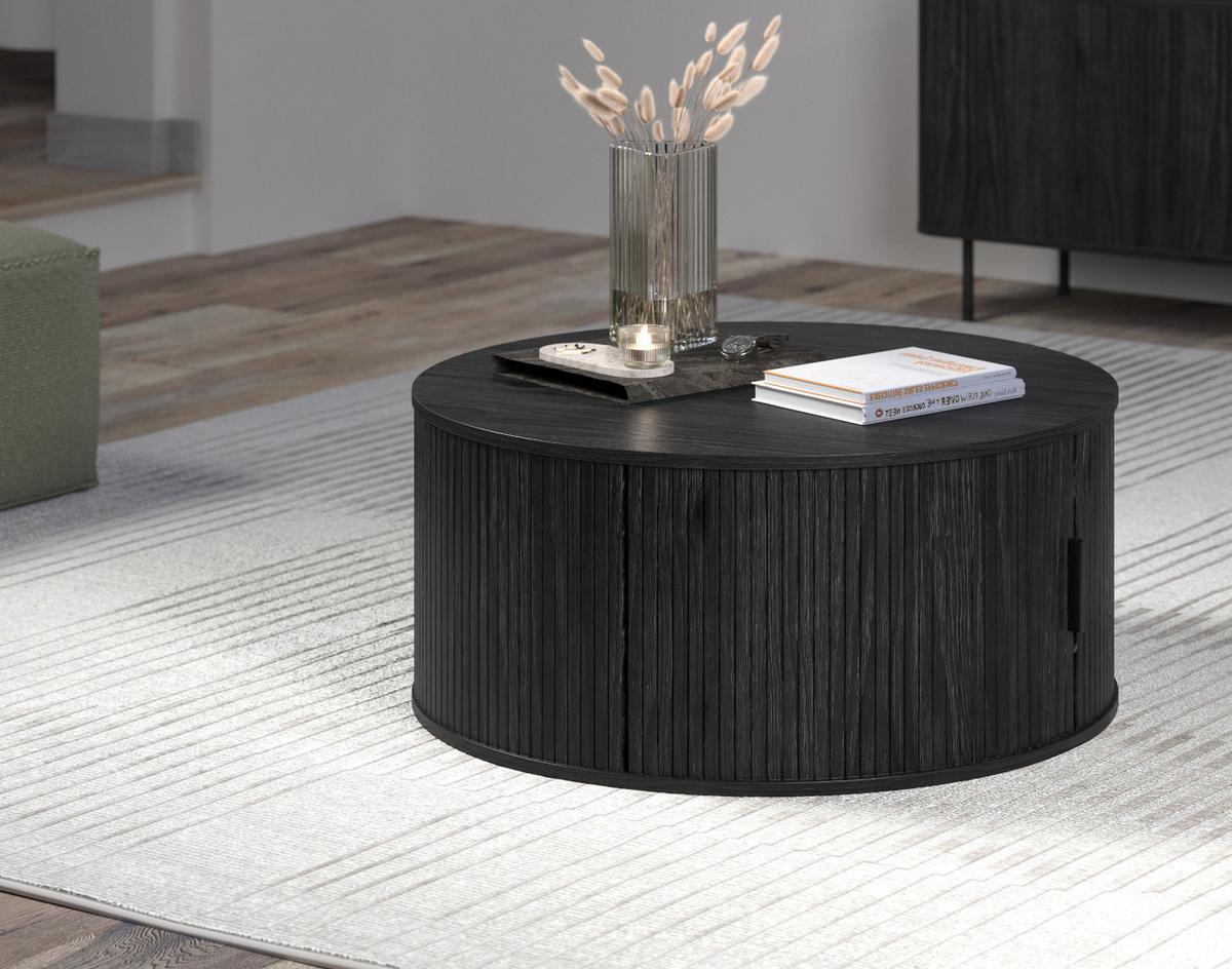 COUCHTISCH Esche schwarz rund 80 cm, Beistelltisch mit Stauraum - Schwarz, Holzwerkstoff/Kunststoff (80/80/36cm) - Top.Furn
