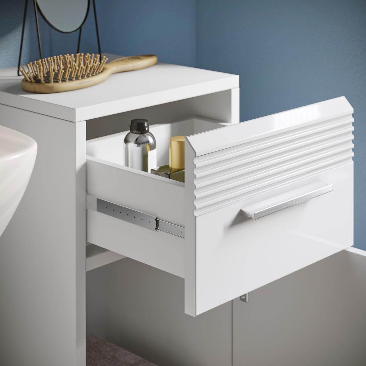 BADMÖBEL-SET weiß Hochglanz, 3-teilig 105 x 182 cm, Badkombination mit Spiegelschrank - Weiß Hochglanz, Glas/Holzwerkstoff (105/182/34cm) - Inn.Furn