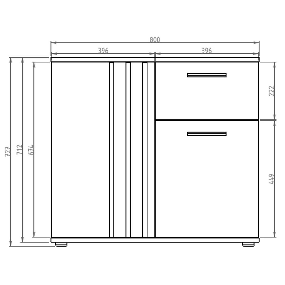 KOMMODE TECTONIC 80/72,7/35cm mit 1 Schubladen 2 Türen Weiß - Weiß, Holzwerkstoff (80/72.7/35cm) - MASSENO