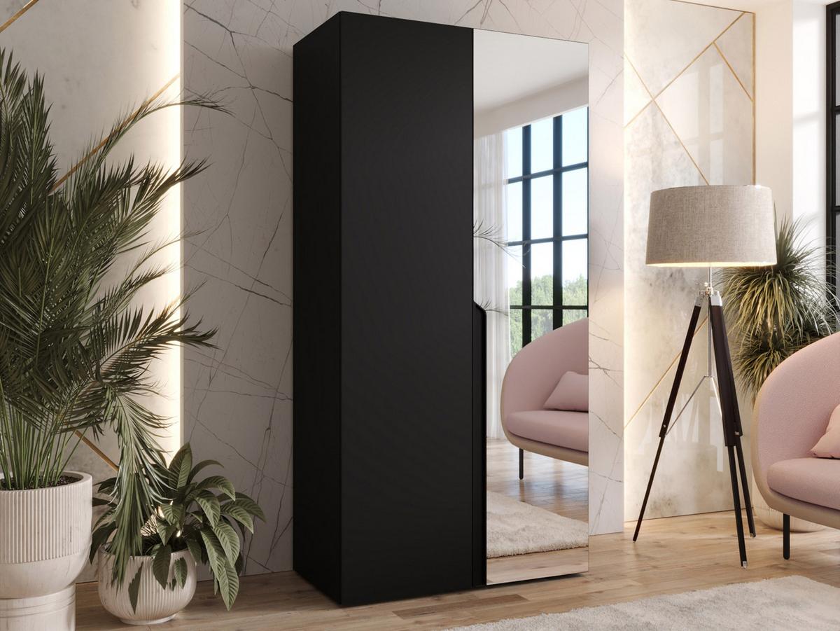 DREHTÜRENSCHRANK Mila II 100 - Schwarz, Holzwerkstoff/Kunststoff (100/202/52cm) - MIRJAN24
