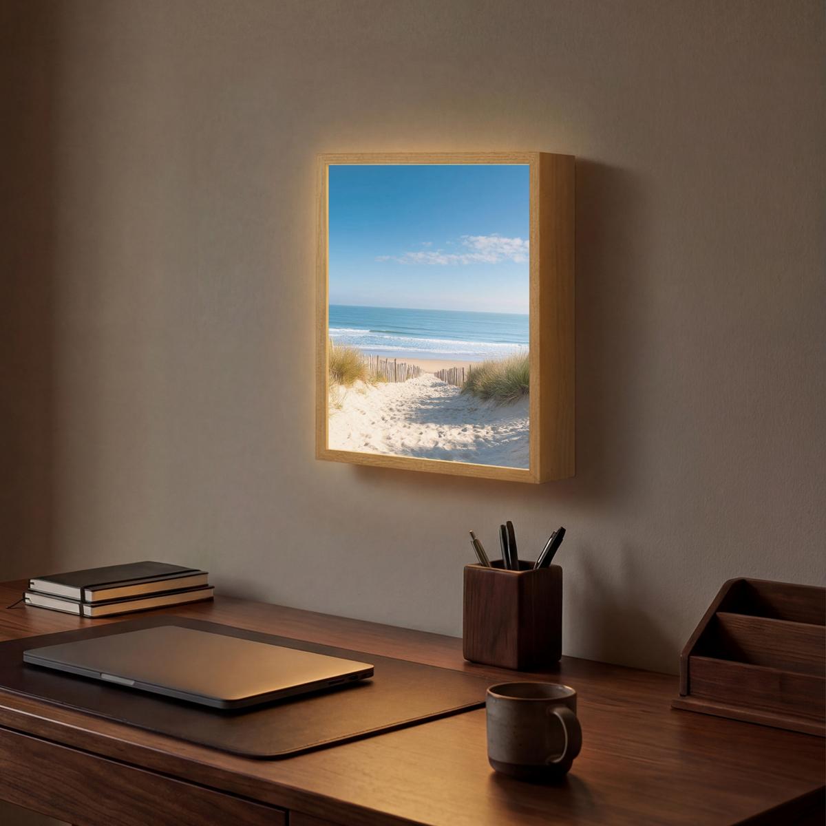 WANDLEUCHTE MIT AKKU Strand - Meer - Düne - Sand - Sommer 30x40 cm - Sandfarben, Holzwerkstoff (30/40/8cm) - OnlyWow