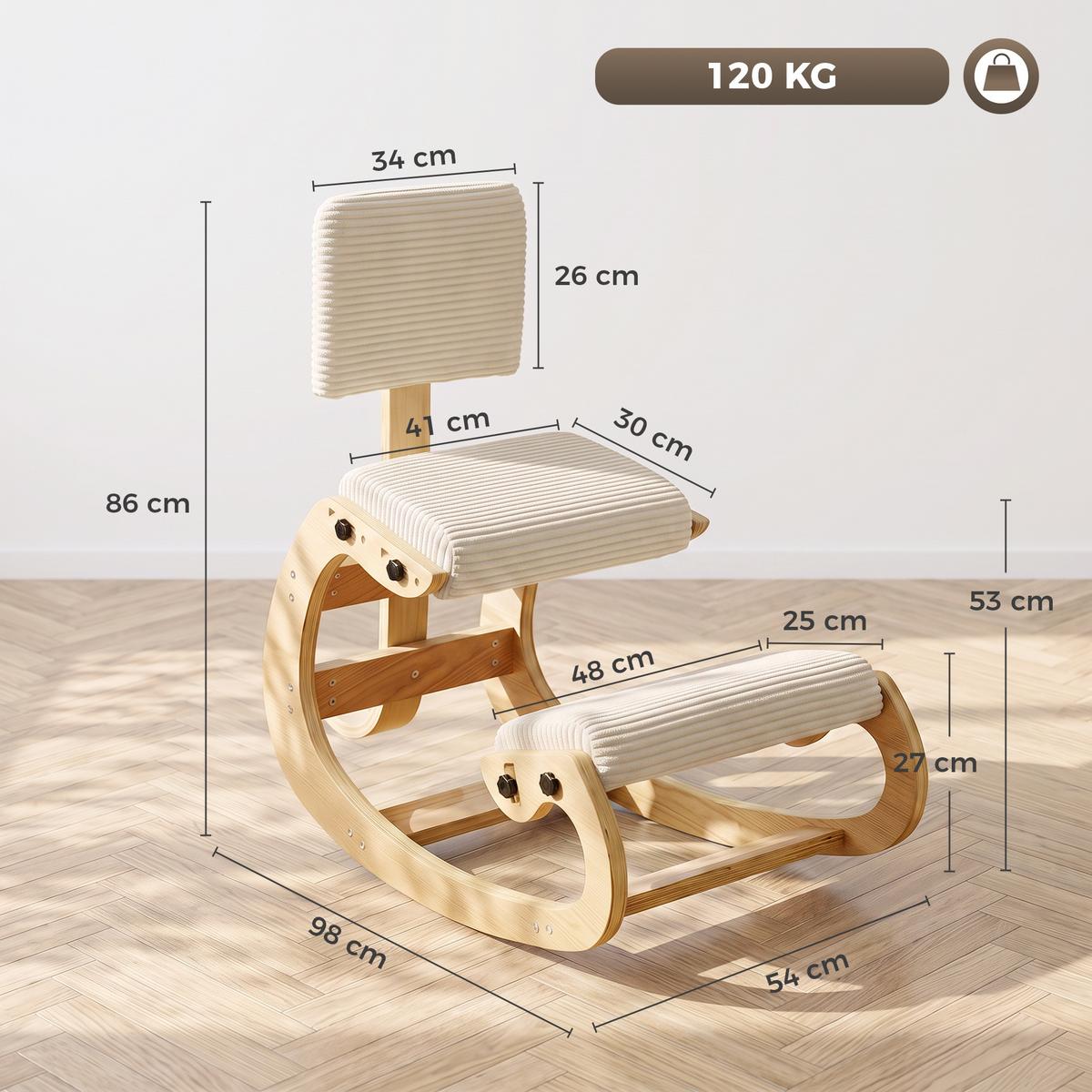 KNIESTUHL Cord Birken-Sperrholz Cremeweiß - Creme, Textil (54/86/98cm) - HOMCOM