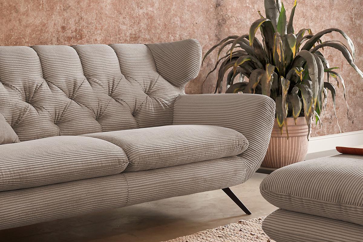 SOFA CHARME Taupe Cord - Taupe/Schwarz, Textil/Metall (225/94/95cm) - KAWOLA