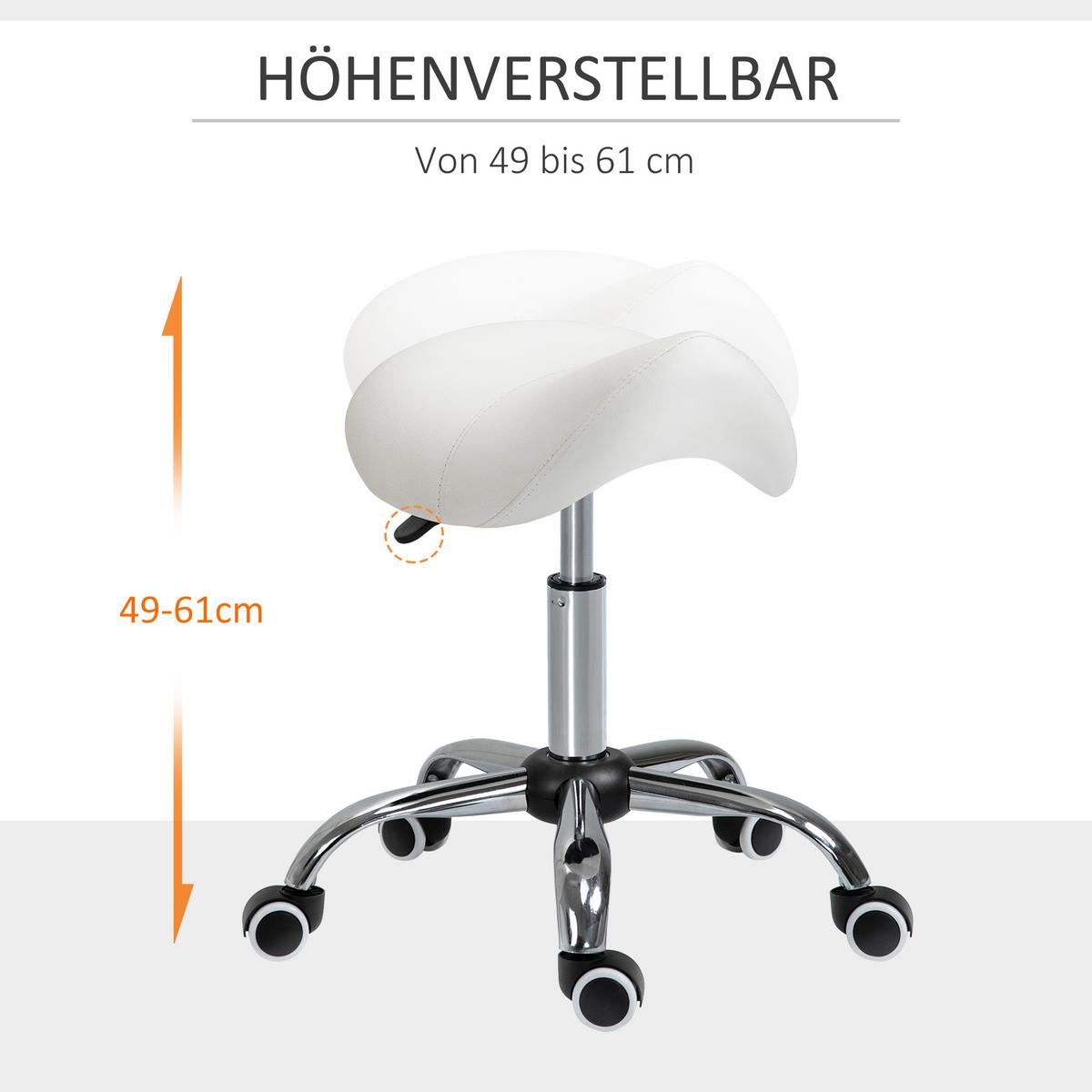 ARBEITSHOCKER Drehstuhl Drehhocker Rollhocker Sattelhocker Hocker Weiß - Weiß, Kunststoff (52/61/53cm) - HOMCOM
