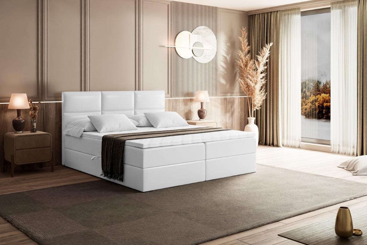 BOXBETT mit Matratze H4 und Lattenrost - OHIO - 180x200 cm - H4 - Weiß Hochglanz - Weiß Hochglanz, Holzwerkstoff (180/200cm) - ALTDECOR