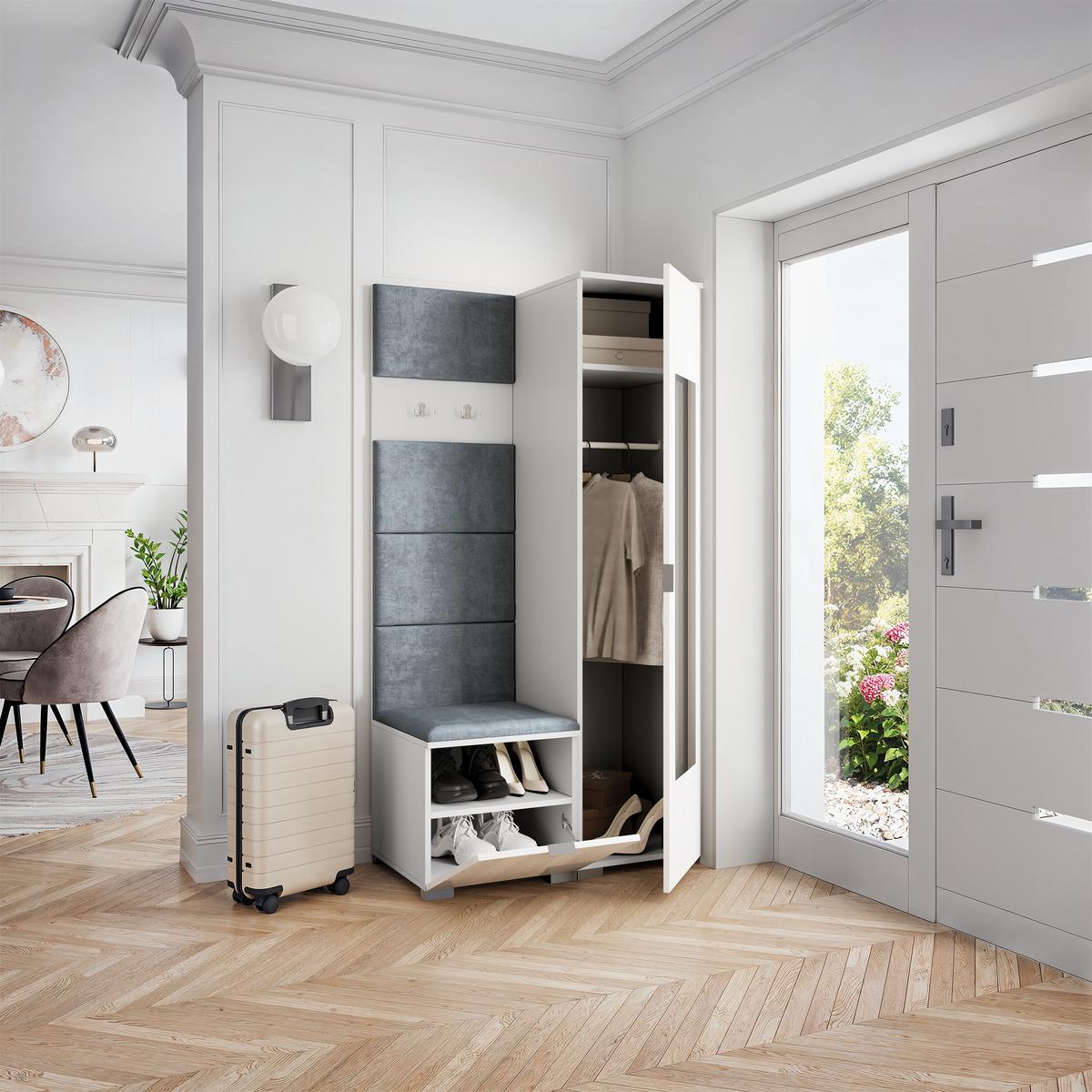 GARDEROBENSCHRANK VIRA 95/181/51 cm Modern Garderobe-Set Weiß - Weiß/Grau, Holzwerkstoff (95/181/51cm) - MASSENO