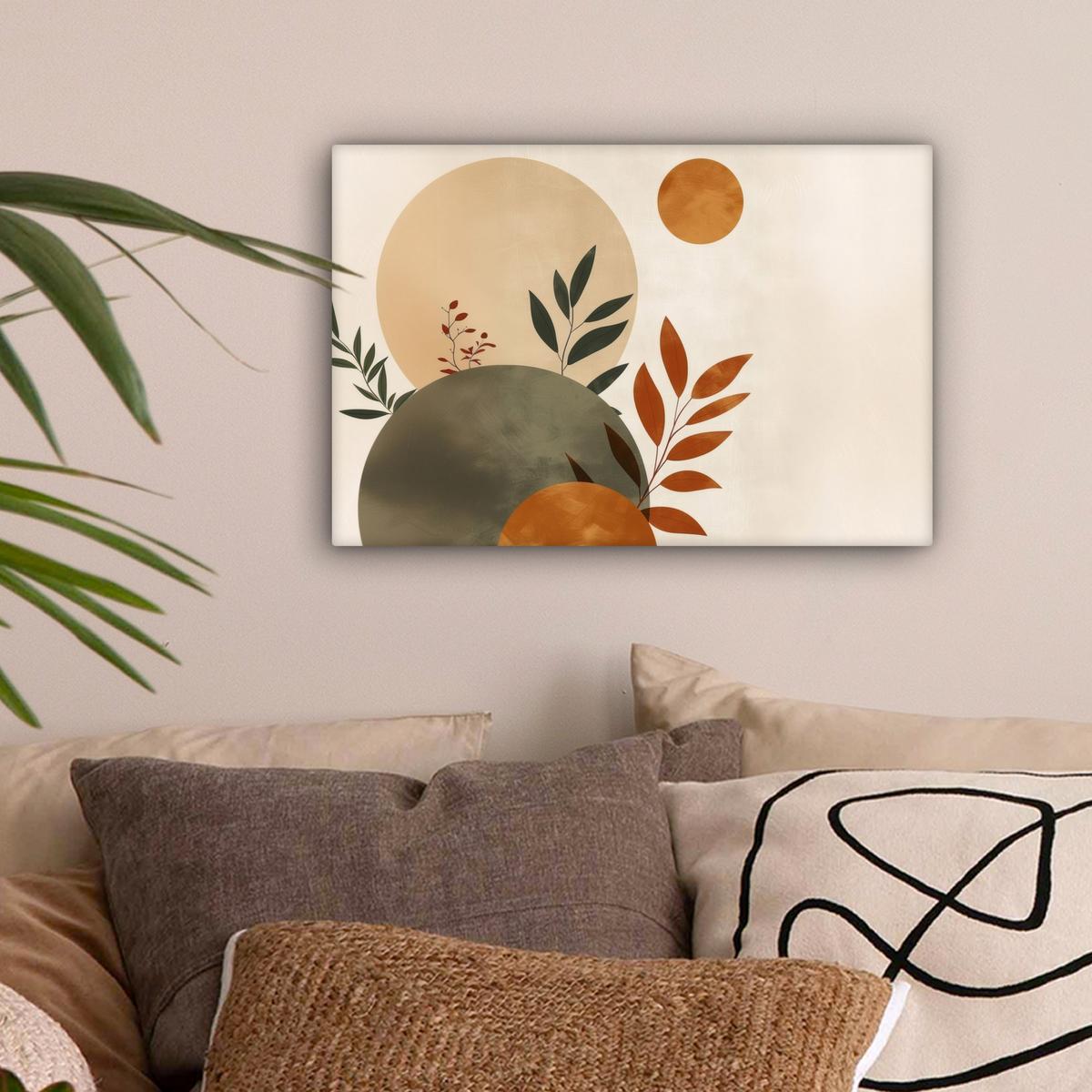 LEINWANDBILD Formen - Rund - Blätter - Beige Deko Schlafzimmer 30x20 cm - Rostfarben, Textil (30/20cm) - MuchoWow