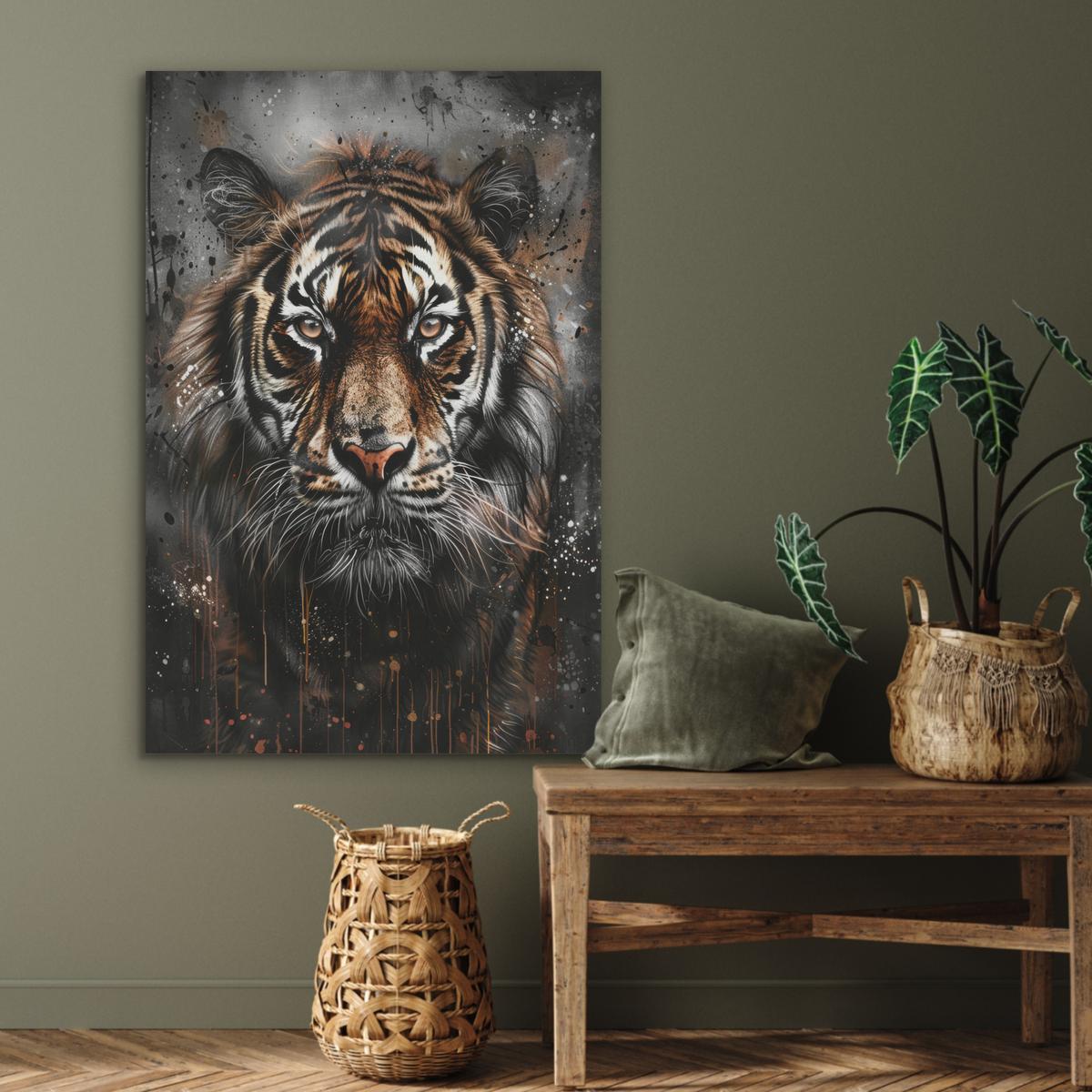 AKUSTIKBILD Tiger - Tiere - Porträt - Luxus - Schwarz Wanddeko 70x100 cm - Braun, Kunststoff (70/100/0.9cm) - MuchoWow