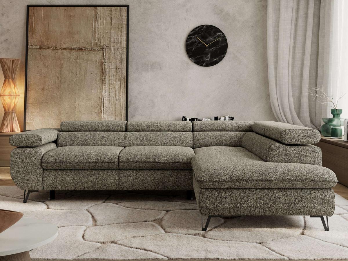 ECKSOFA PABLO L Grau Struktur - Rechts Seite - Schwarz/Grau, Textil/Metall (273/208cm) - MKS