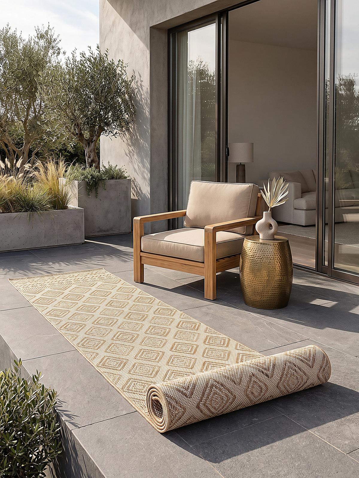 LÄUFER Outdoor, Fußbodenheizung-geeignet, mit Rautenmuster, VIGOLENO in Beige-Braun, 80 x 150 cm - Beige, Textil (80/150cm) - KADIMA DESIGN