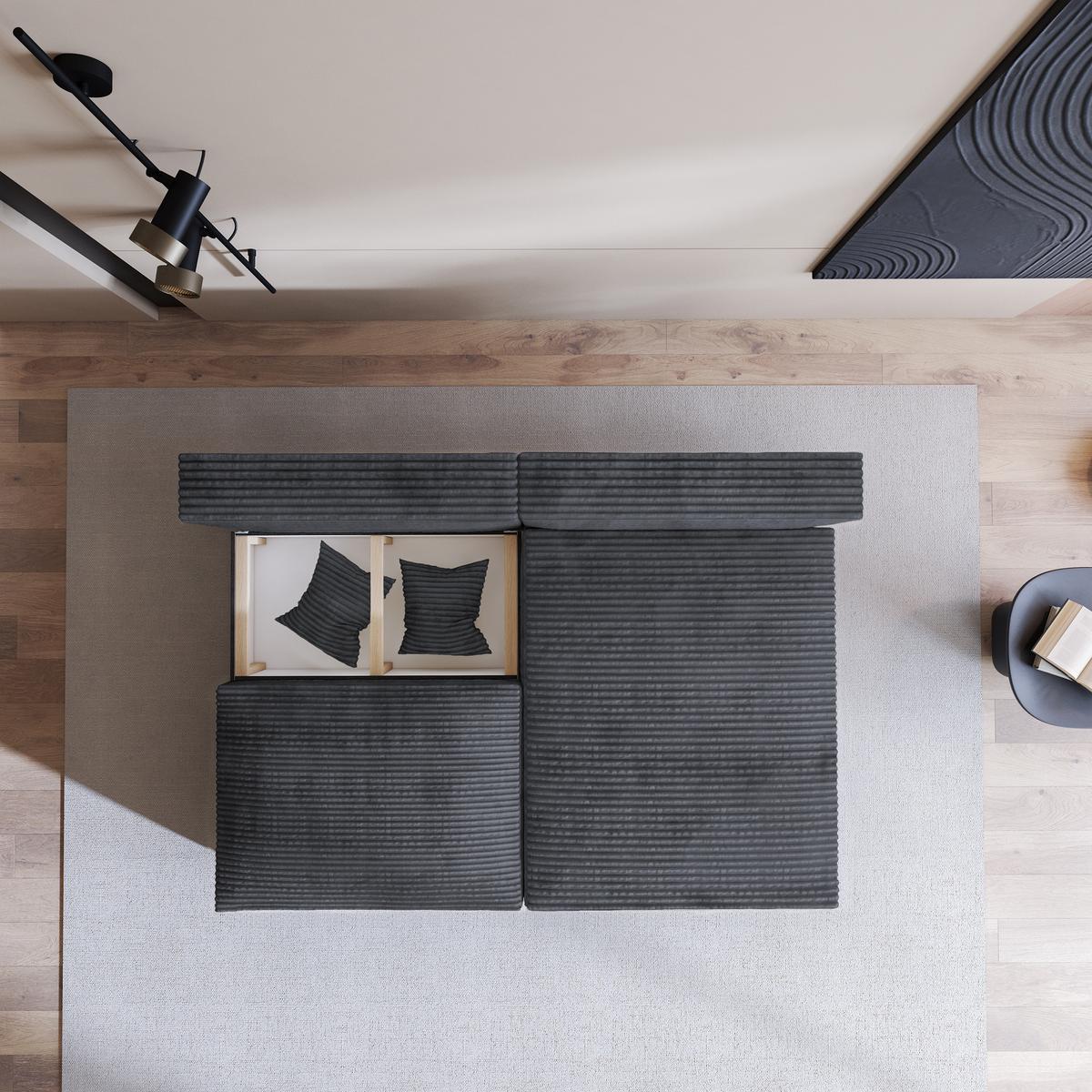 ECKSOFA FIORO Graphitfarben Kordstoff mit Schlaffunktion - Graphitfarben, Holz (204/148cm) - MASSENO