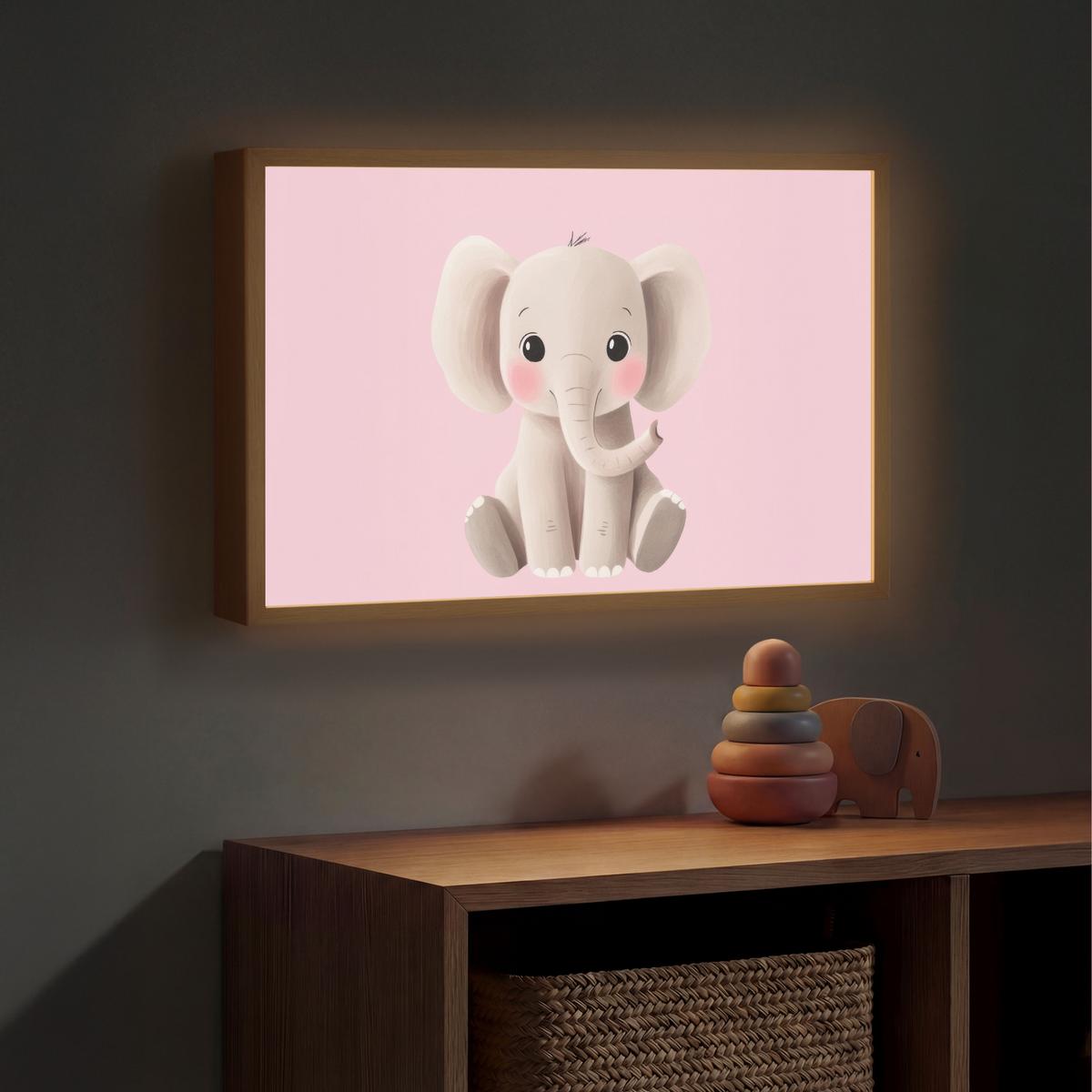 WANDLEUCHTE MIT AKKU Elefant - Baby - Rosa - Cartoon 60x40 cm - Hellrosa, Holzwerkstoff (60/40/8cm) - OnlyWow