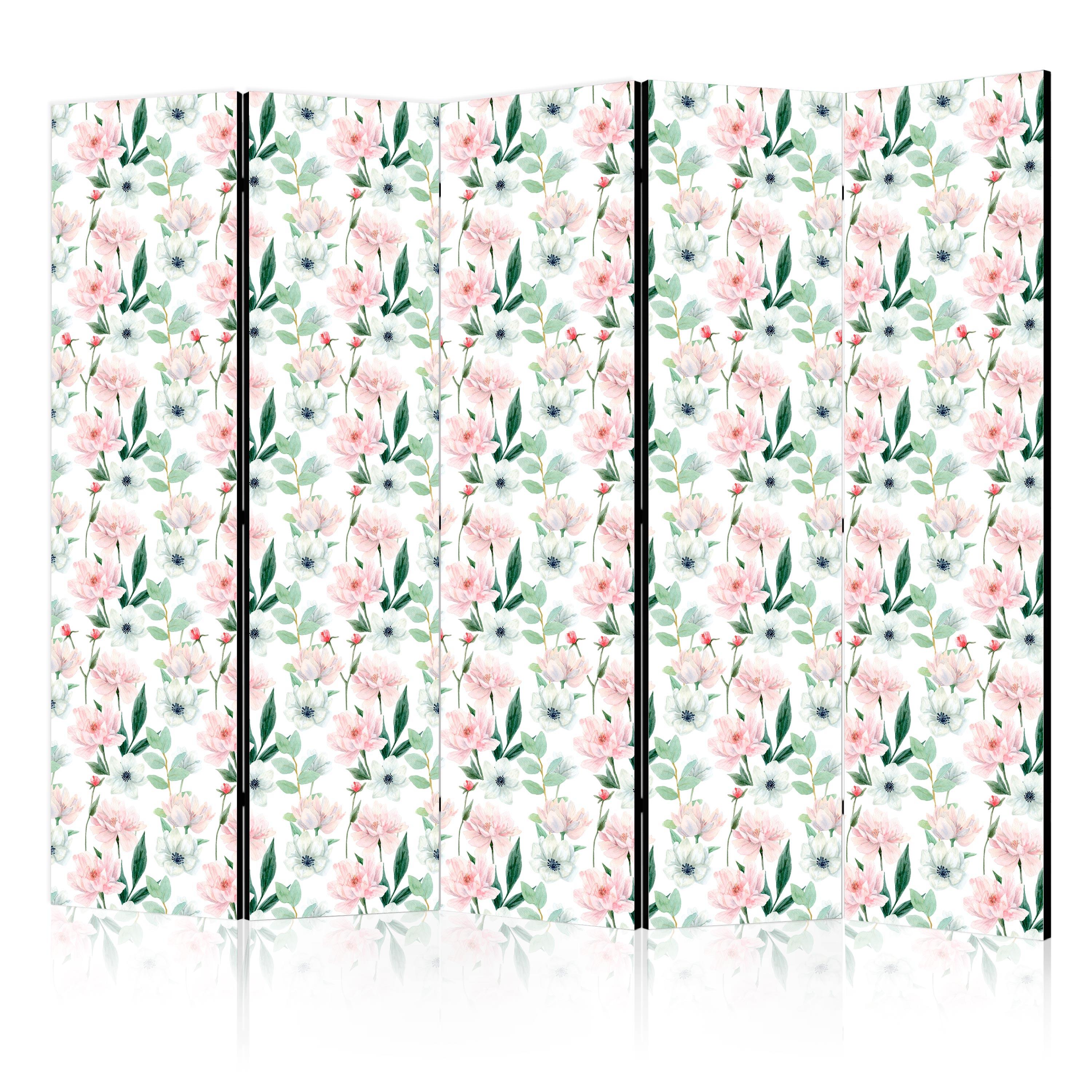 PARAVENT Akustik 5-tlg 225x172 cm Pfingstrosen Blumen - Multicolor, Holz/Textil (225/172/3cm) - Muralo