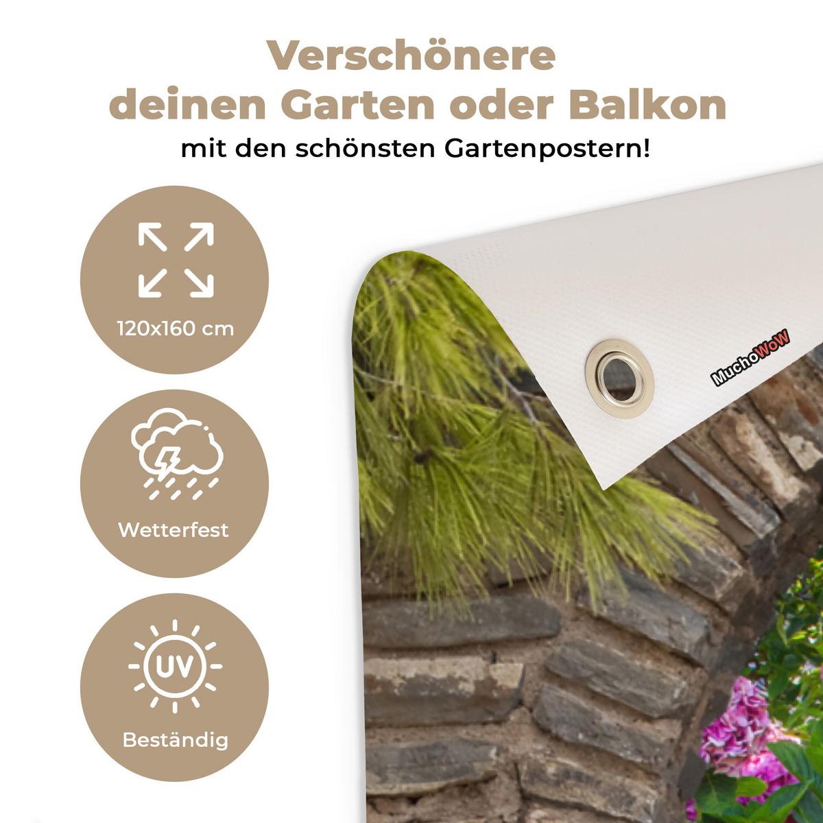 GARTENPOSTER Blumen - Guck-guck - Hortensie - Sommer Gartendekoration 120x160 cm - Braun, Kunststoff (120/160/0.2cm) - OnlyWow