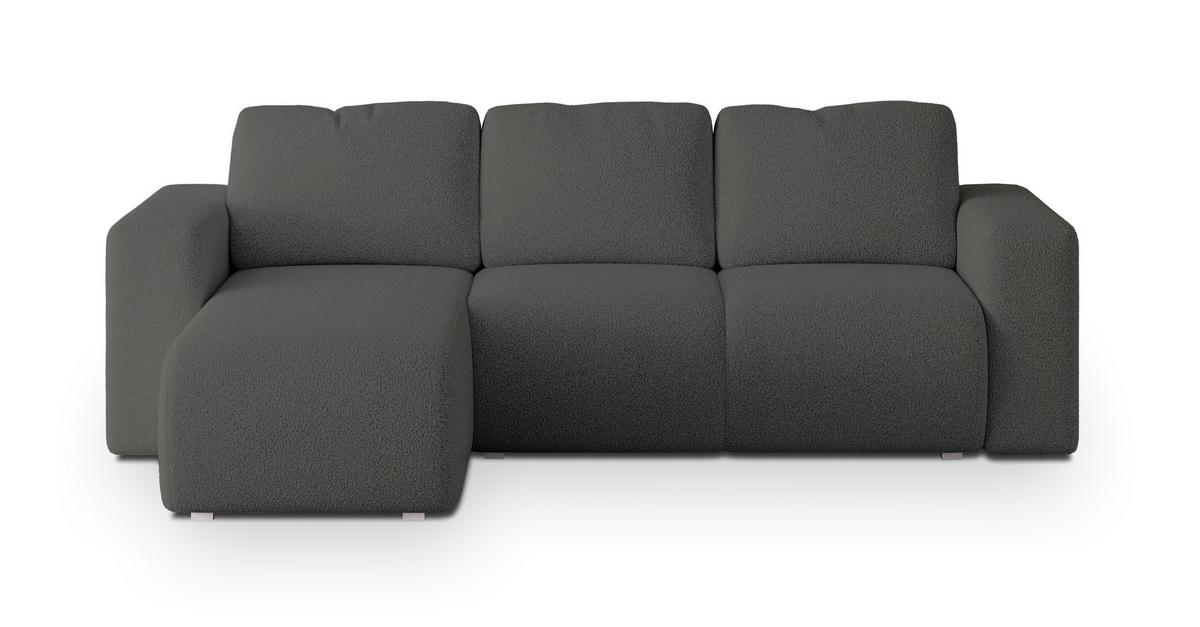 ECKSOFA RINOVA Grau Boucle-Stoff mit Schlaffunktion - Grau, Holz (250/143cm) - MASSENO