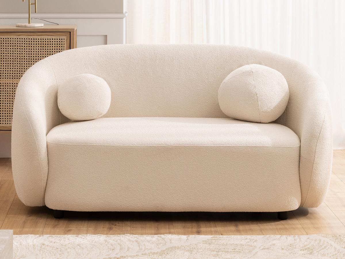 2-SITZER-SOFA Roundi Cremeweiß Bouclé - Creme/Schwarz, Holz/Kunststoff (150/76/80cm) - S-Style Möbel