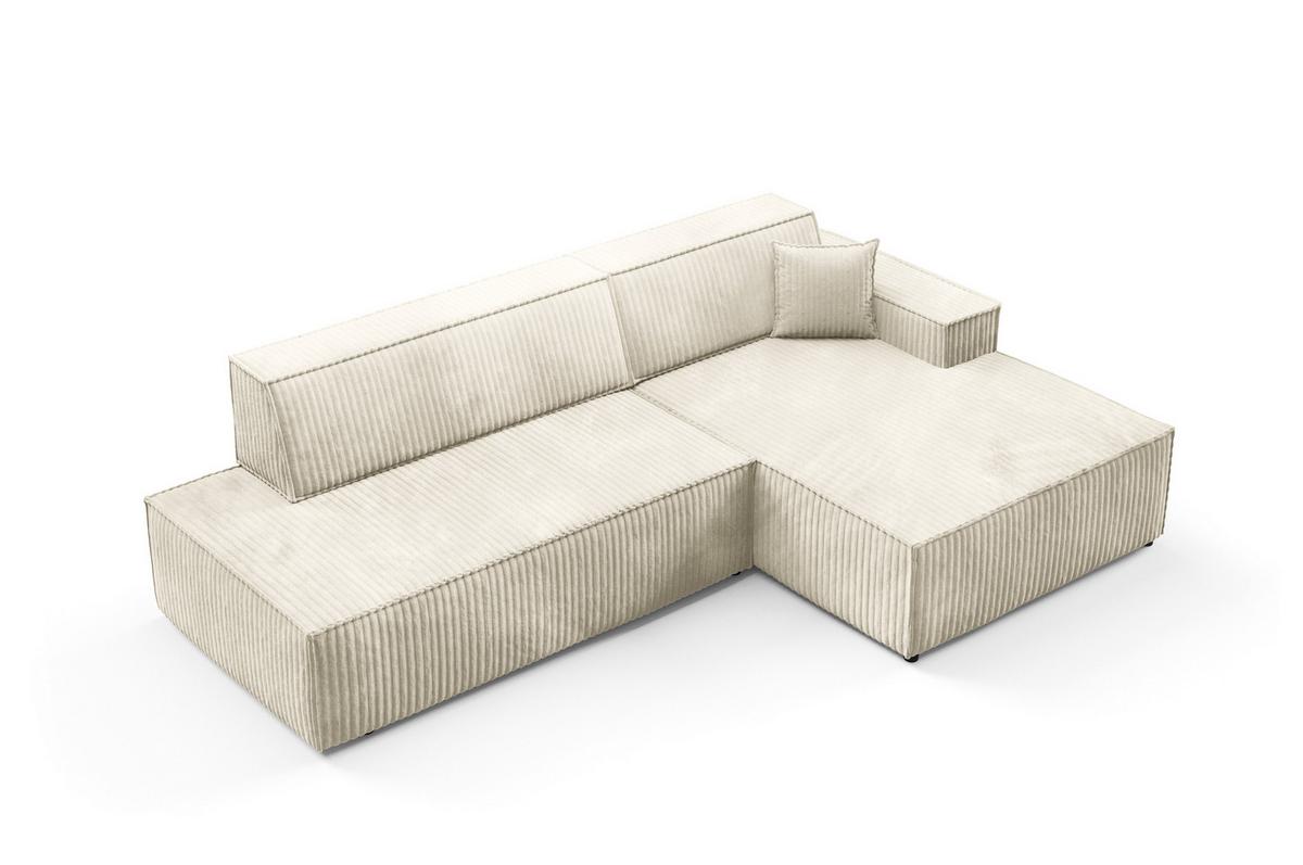ECKSOFA TESSO R-S Creme Kordstoff mit Schlaffunktion - Champagner, Holz (247/170cm) - MASSENO