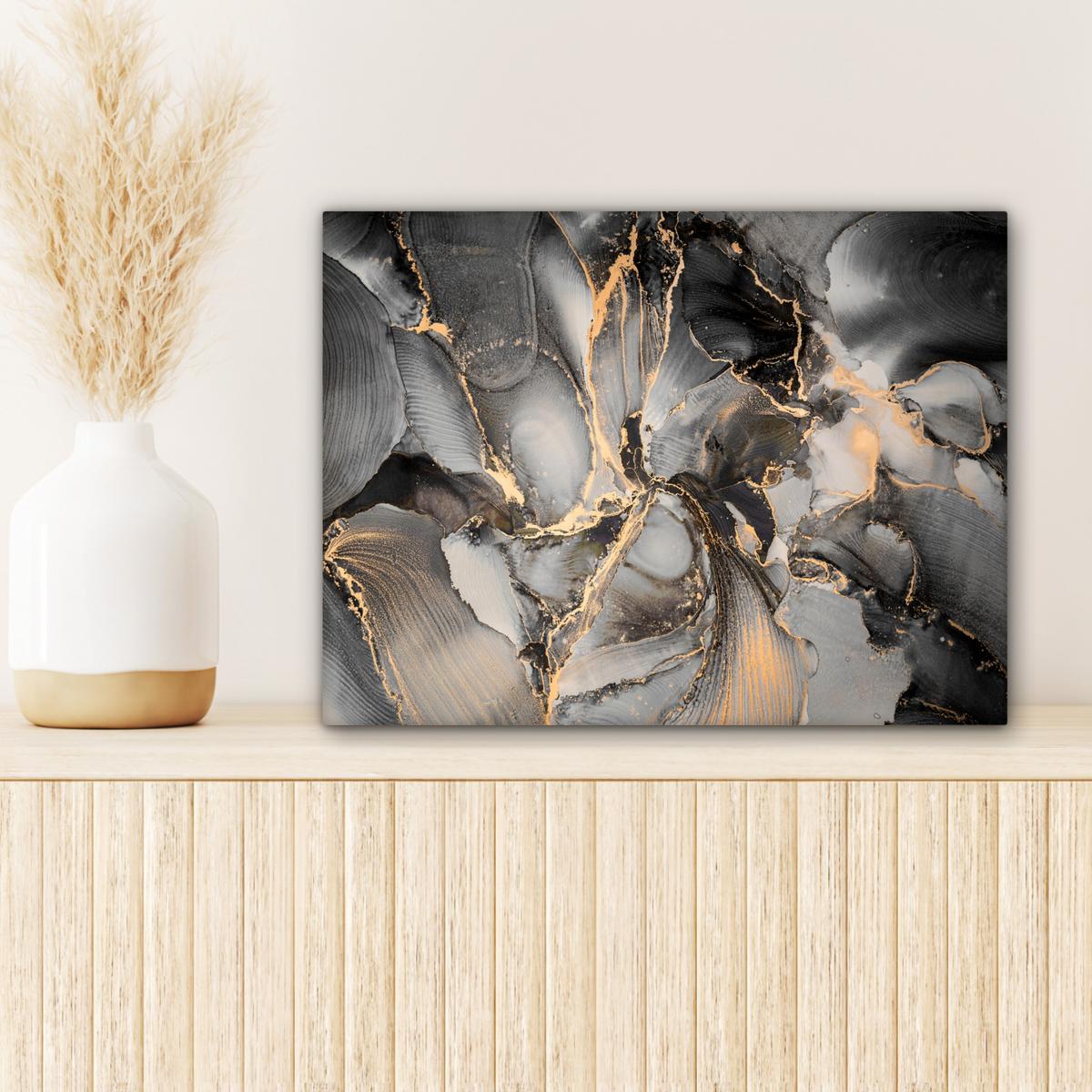 LEINWANDBILD Grau - Luxus - Gold - Marmor Wandbild 40x30 cm - Dunkelgrau, Textil (40/30cm) - MuchoWow