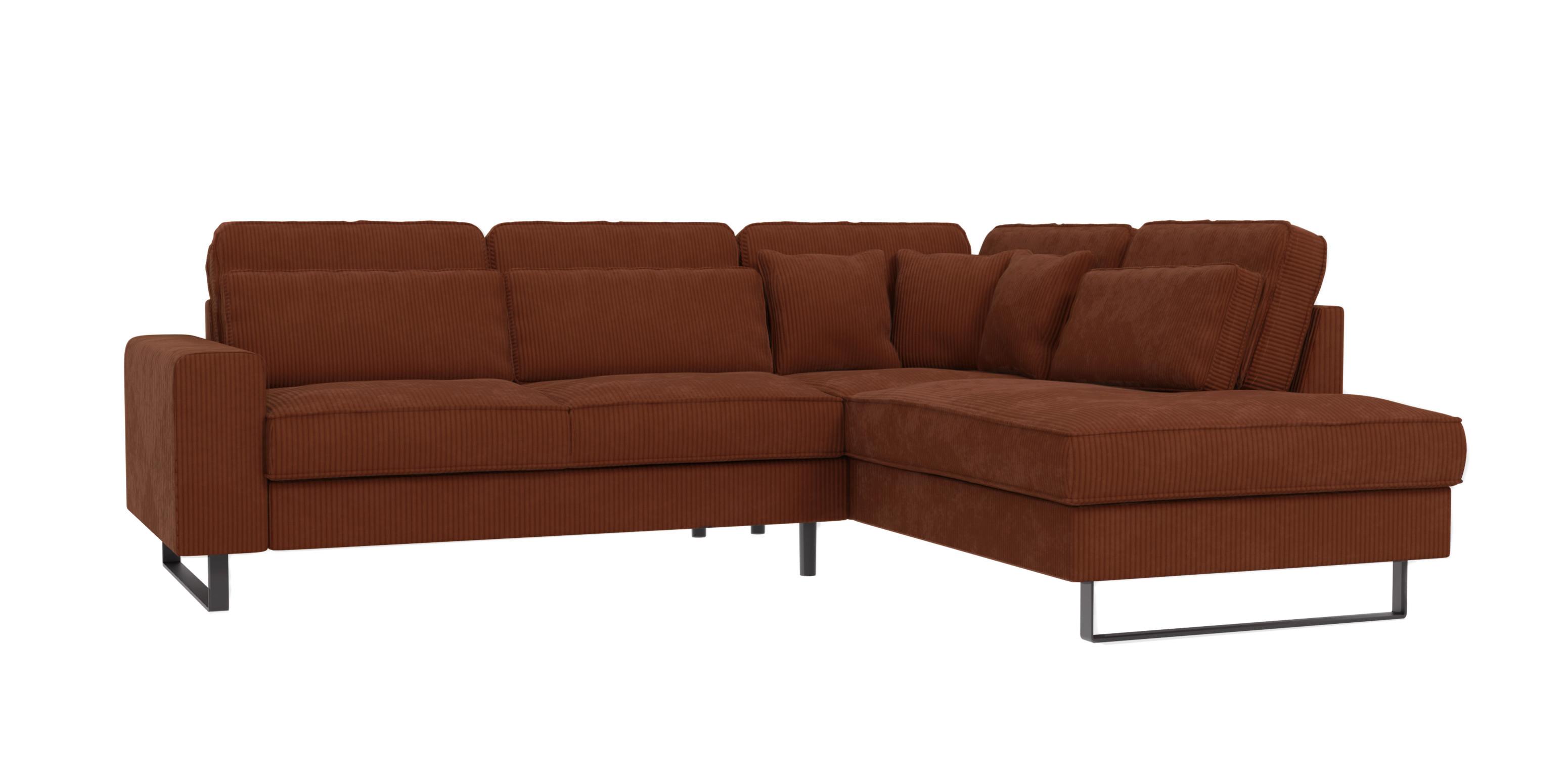 ECKSOFA Floe Terrakotta Cord - Terracotta/Schwarz, Holz/Kunststoff (290/231cm) - S-Style Möbel