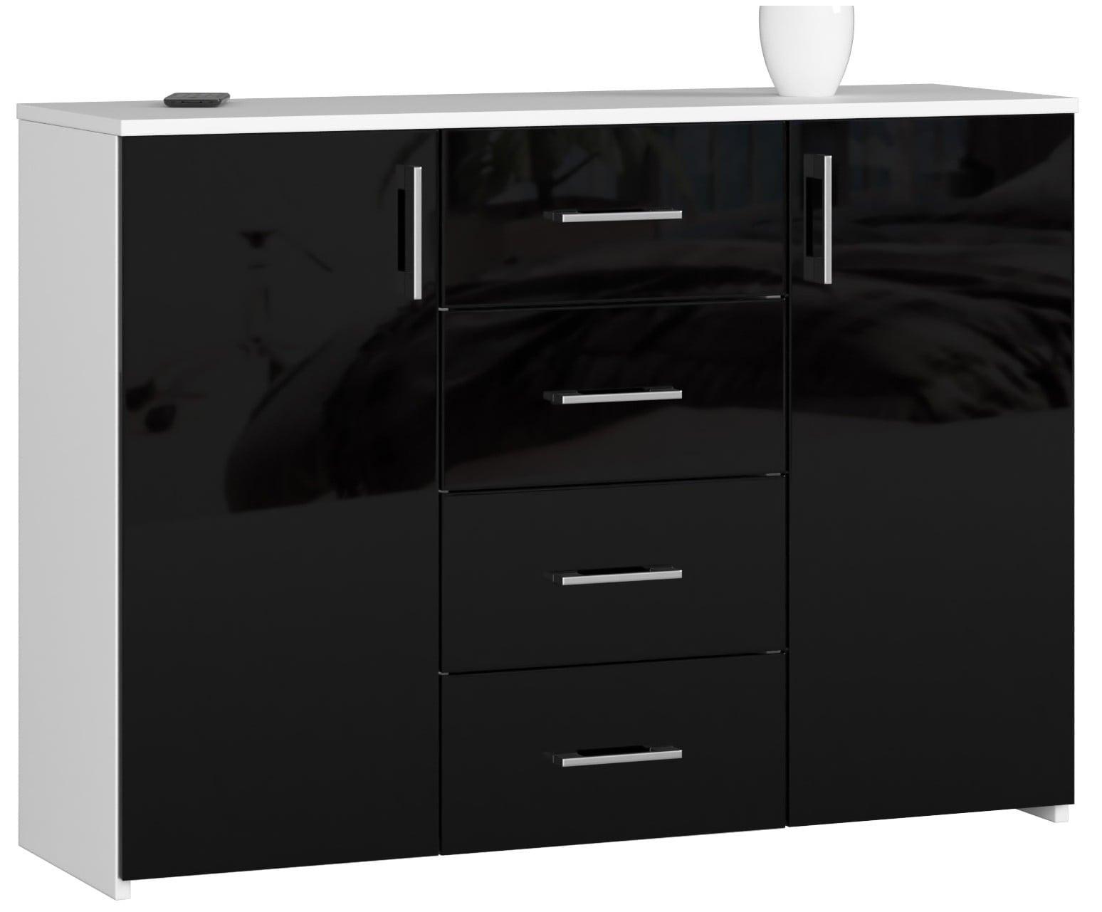 KOMMODE Weiß, Schwarz Glanz 80/110/35 - Weiß, Holzwerkstoff (110/80/35cm) - RAUMHIRSCH FURNITURE