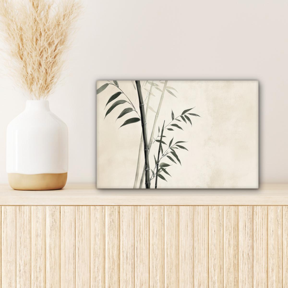 LEINWANDBILD Japandi - Bambus - Beige Deko Schlafzimmer 30x20 cm - Eukalyptusholzfarben, Textil (30/20cm) - MuchoWow