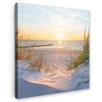 LEINWANDBILD Strand - Sonne - Düne - Gras - Sand - Horizont Deko Wohnzimmer 20x20 cm - Hellblau, Textil (20/20cm) - MuchoWow