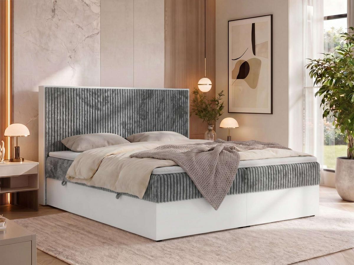 BOXBETT TRAVIT 160/200 - Grau Cord - Topper Visco - H4 - Schwarz/Grau, Kunststoff/Textil (160/200cm) - MKS