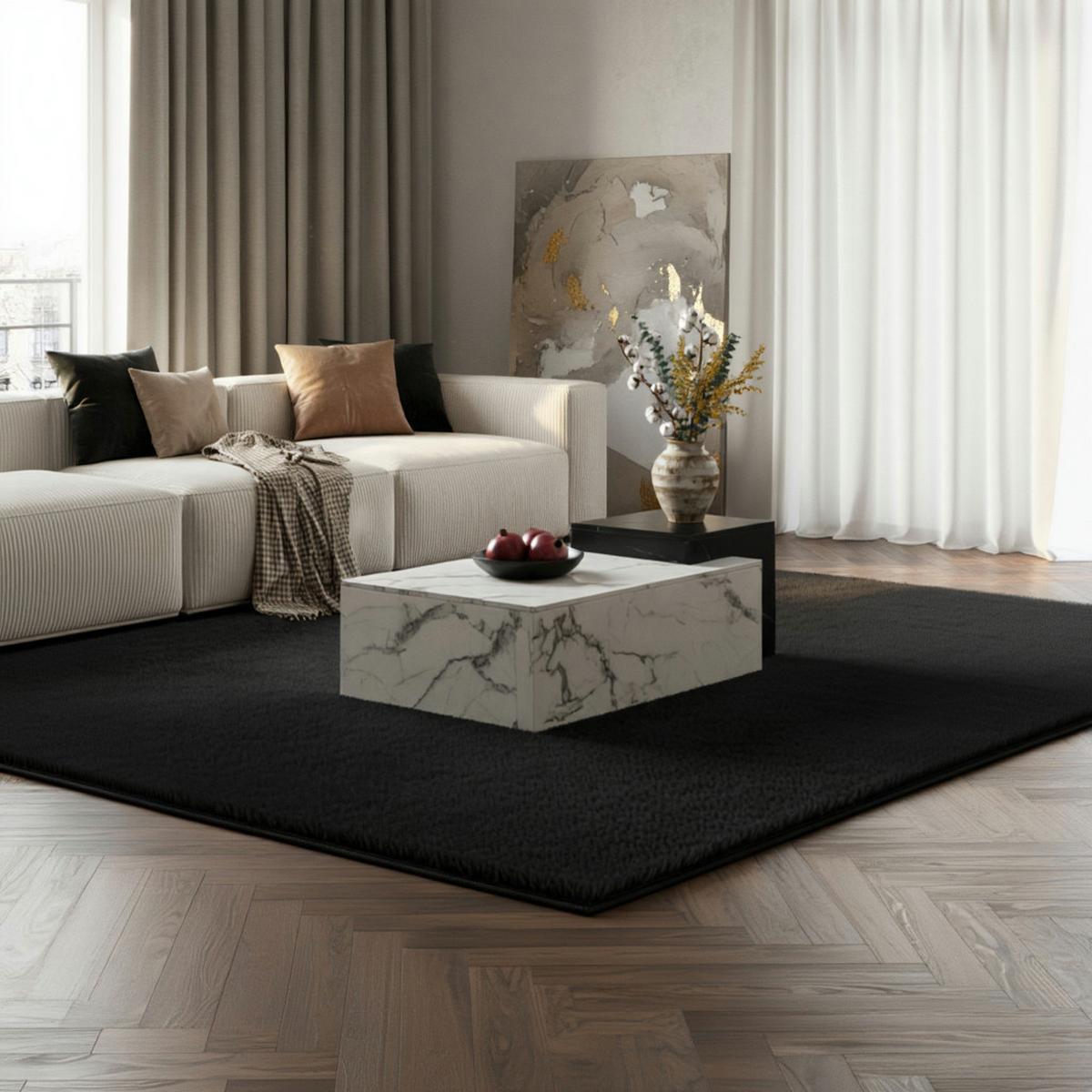 TEPPICH Kurzflor Waschbar NECKAR in Schwarz, einfarbig, 200 x 290 cm - Schwarz, Textil (290/200cm) - KADIMA DESIGN
