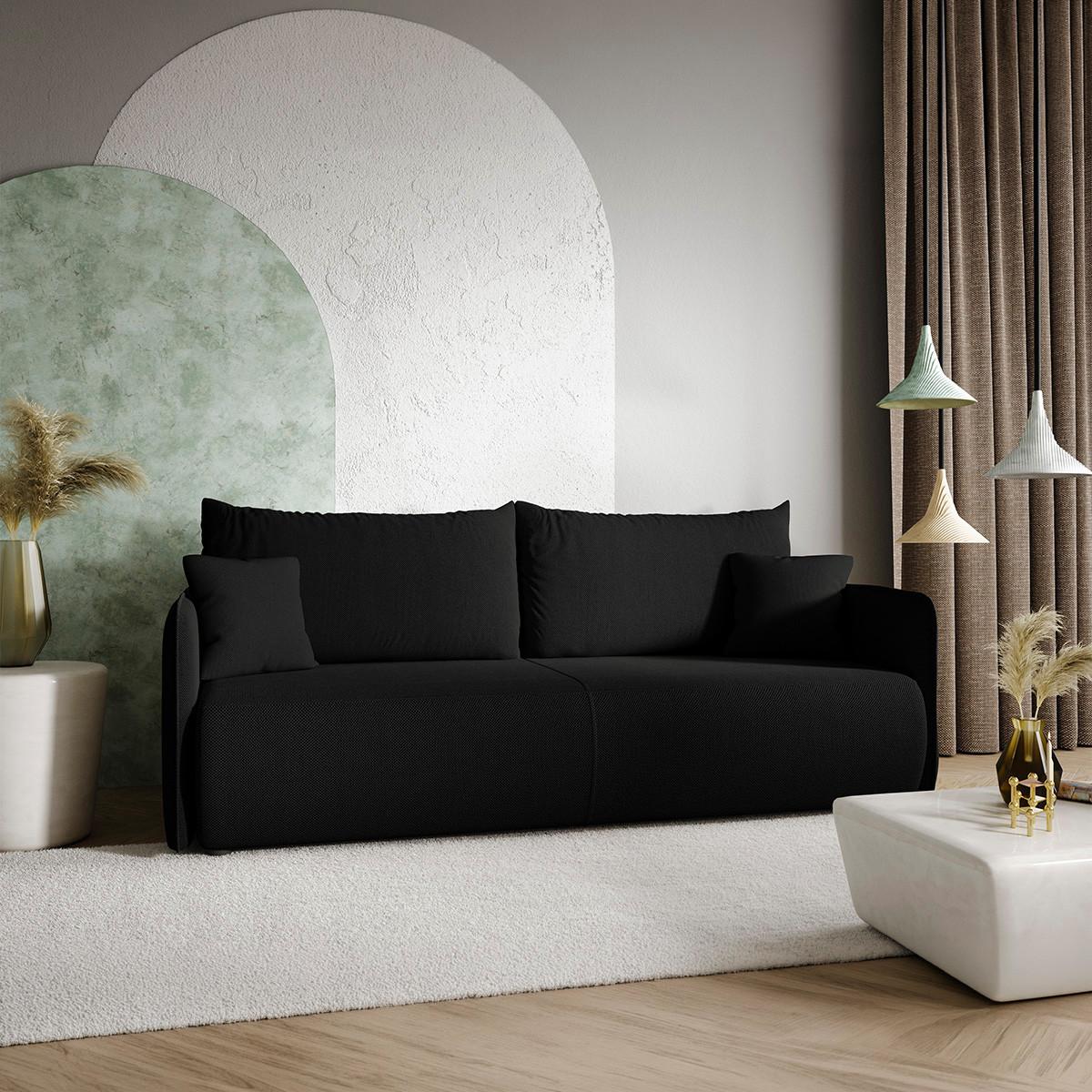 SOFA Claudio 3 Sitzplätze Schwarz - Schwarz, Holz (216/86/105cm) - Petits-meubles