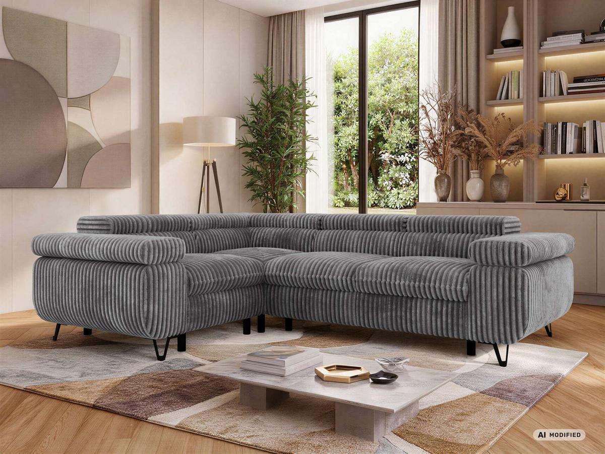 ECKSOFA ORSO L Grau Cord - Links Seite - Schwarz/Grau, Textil/Metall (197/268cm) - MKS