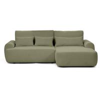 ECKSCHLAFSOFA Oliver im Bouclé-Gewebe, Hellgrün, rechts - Schwarz/Hellgrün, Textil (266/160cm) - Beautysofa