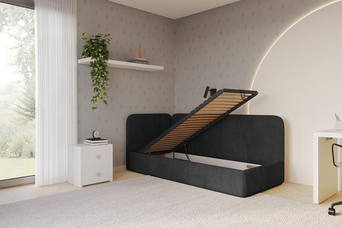 EINZELLBETT Jugendbett mit Bettkasten, Rechts - ELSY 80x200 Schwarz - Anthrazit, Holzwerkstoff/Textil (80/200cm) - ALTDECOR