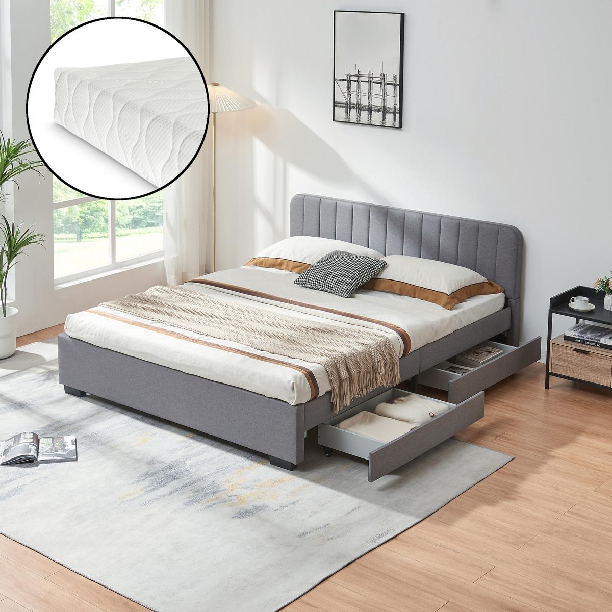 POLSTERBETT Nofrenna mit Matratze - Schwarz/Grau, Holzwerkstoff/Kunststoff (160/200cm) - [en.casa]