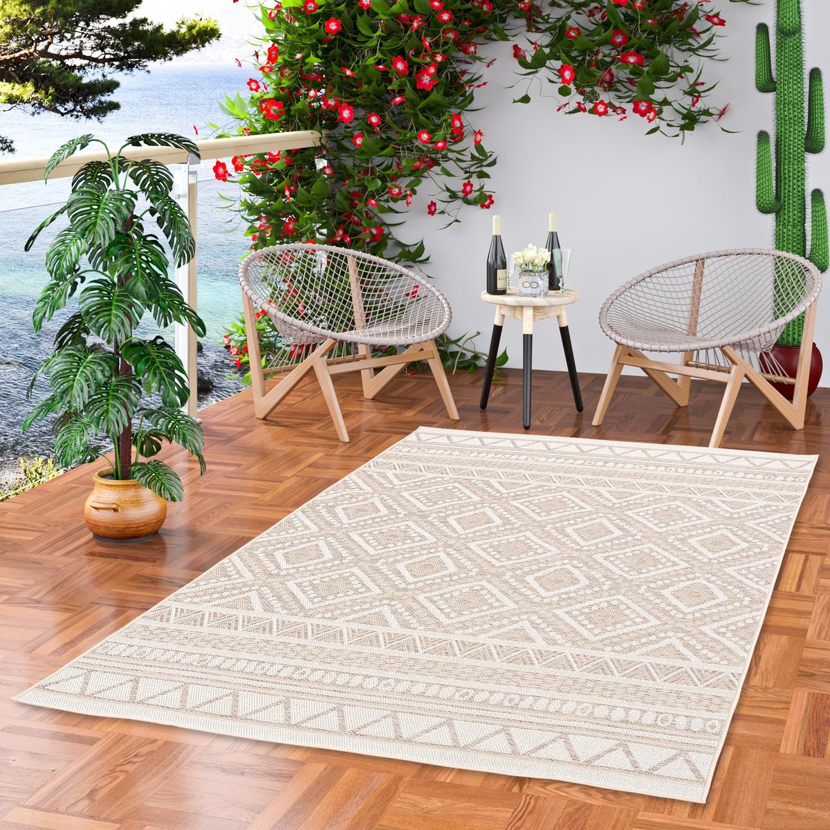 IN & OUTDOOR TEPPICH FLACHGEWEBE OTTAWA ETHNO - Beige, Textil (200/290cm) - Pergamon